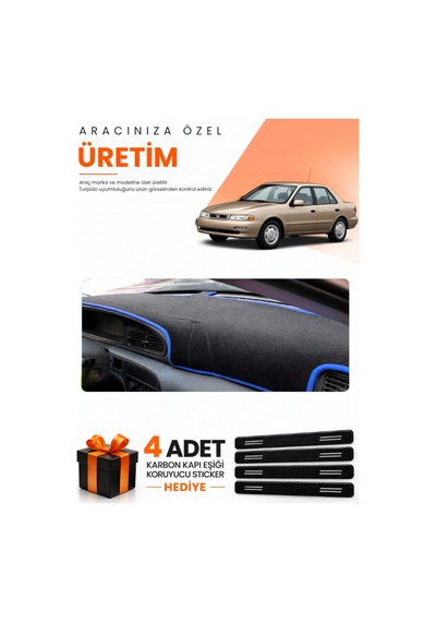 Kia Sephia 1995-1998 Uyumlu Torpido Koruma Örtüsü Oto Kılıfı - Siyah Mavi