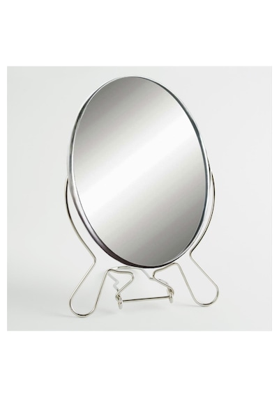 Çift Taraflı Büyüteçli Ayna, 15 Cm Makyaj Aynası, Metal Çerçeve Ve Ayaklı Masa Üstü Makyaj Aynası Gümüş