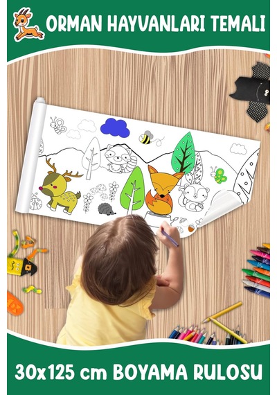 Melolisa Orman Hayvanları Temalı Boyama Rulosu 30x125 Cm