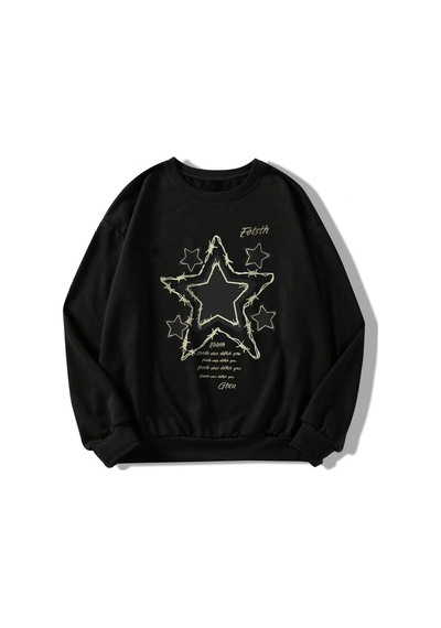 Startmore Slogan Grafikli Düşük Sweat Siyah Siyah