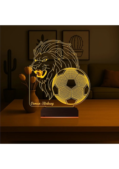 Luvivia Aslan Futbol Topu Taraftar Hediye Cimbom Kişiye Özel 3d Lamba - Masa Gece Lambası Şeffaf