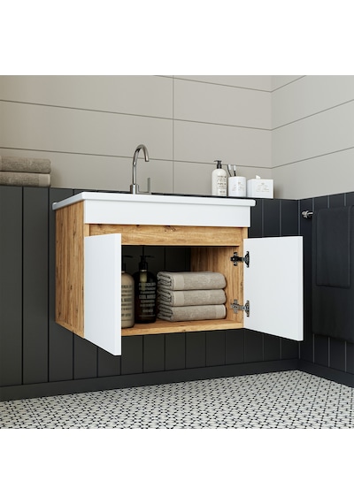 Roomart '' Lavabolu '' Atlantik-beyaz Mdf 65 Cm Banyo Alt Dolabı Atlantik Çam - Beyaz
