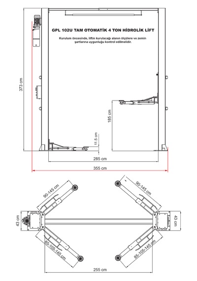 Gaptools Professıonal 4 Ton İki Sütunlu Üstten Bağlantılı Tam Otomatik Hidrolik Lift - Gpl 102u