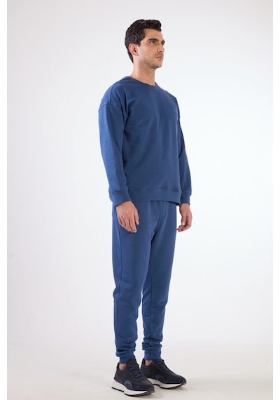 Dufy Açık Lacivert Bisiklet Yaka Regular Fit Erkek Sweatshirt Lacivert