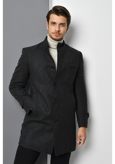 Plt8391 Dewberry Erkek Palto-desenli Antrasit