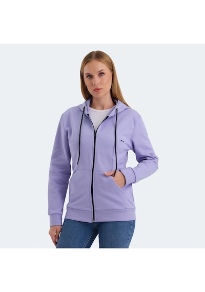 Slazenger KATYA Kadın Fermuarlı Kapüşonlu Cepli Lila Sweatshirt