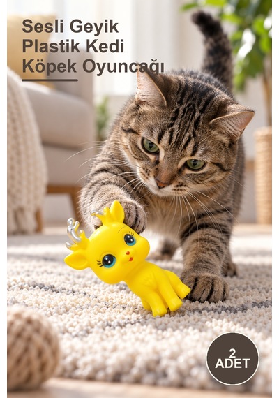 2 Adet Sesli Geyik Plastik Kedi Köpek Oyuncağı