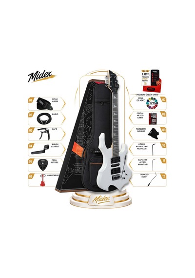 Midex Force-wh Profesyonel Axel Kasa Hsh Elektro Gitar Seti Beyaz