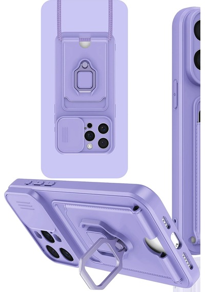 Newface - 8 - Apple iPhone Uyumlu 15 Pro Kılıf Zuma Kartvizitli Yüzüklü Silikon - Csmo-tex - - Lila LİLA