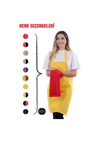 Star Ayar Askılı Havlulu Mutfak Önlüğü Seti Havlulu Önlük Sarı-kırmızı