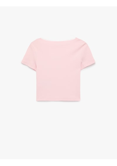 Koton Kısa Kollu U Yaka Slim Fit Pamuklu Crop Tişört Pembe 6sal10015ık Gül