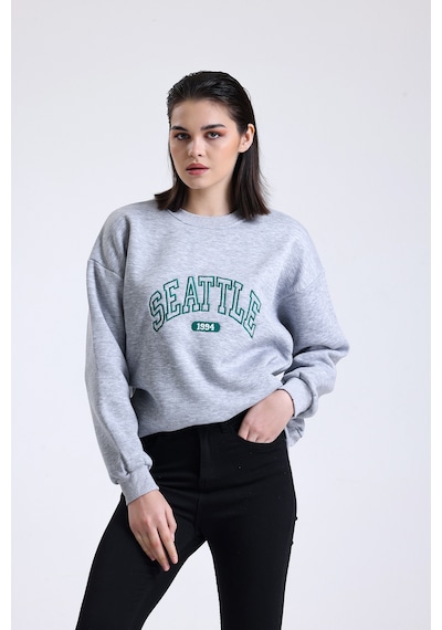 Kadın Gri Oversize Sweatshirt Seattle Gri Melanj