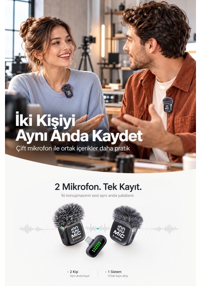 Kensa 2 Li Kablosuz Yaka Mikrofonu Type-c İphone Android Uyumlu