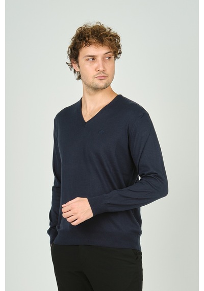 Woolen World Erkek V Yaka Uzun Kollu Yün Kazak 3022 Lacivert Lacivert