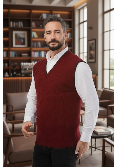 Kamalı Erkek Bordo Tüylenme Yapmayan Anti-pilling Standart Fit Saç Örgü Desenli Triko Süveter Kamalı Erkek Bordo Tüylenme Yapmayan Anti-pilling Standart Fit Saç Örgü Desenli Triko Süveter
