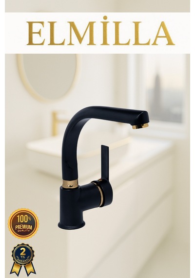 Siyah Gold Armut Delta Kol Balık Sırtı Borulu Banyo Lavabo Bataryası Çeşmesi Musluğu Çift Su Girişli