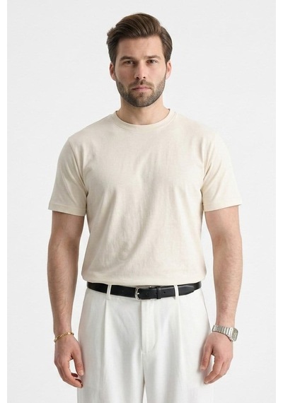 Madmext Ekru Regular Fit Basic Erkek Tişört 6131