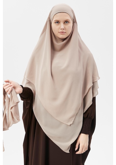 Altobeh Hazır Pratik Şifon Üç Katlı Peçeli Üçgen Hac Umre Şalı Sufle Hijab Nikap Kum Beji