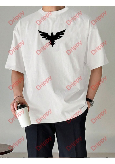 Flood Of Style Unisex Kartal Baskılı Tshirt Beyaz