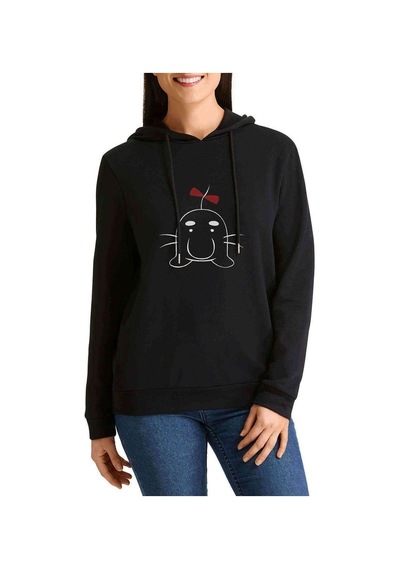 Saturn Wallpaper Baskılı Siyah Kadın Kapşonlu Sweatshirt