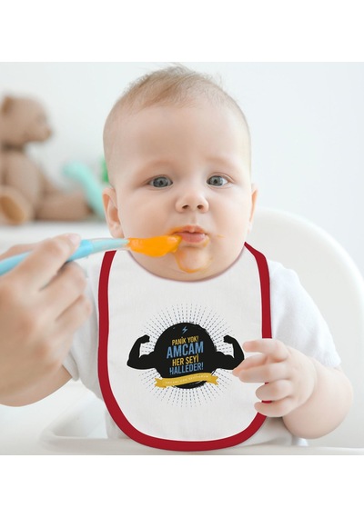 BK Kids Amcam Her Şeyi Halleder Tasarımlı Kırmızı Bebek Mama Önlü Kırmızı