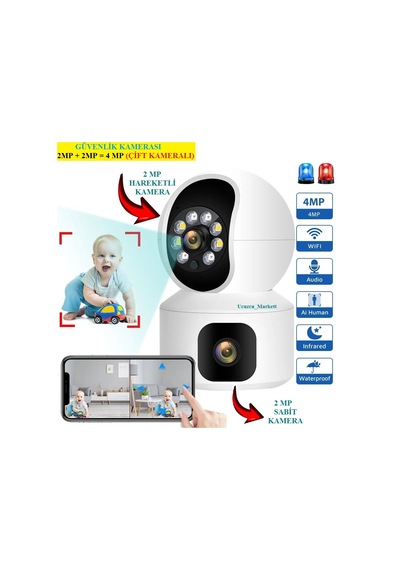 Güvenlik Kamerası Çift Kameralı 2mp +2mp 4mp Uzaktan İzleme
