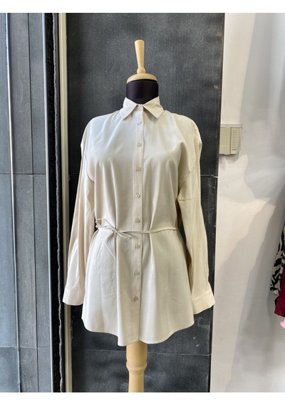 Pera Moda Çok Yönlü Bağlanabilir Oversize Gömlek Taş
