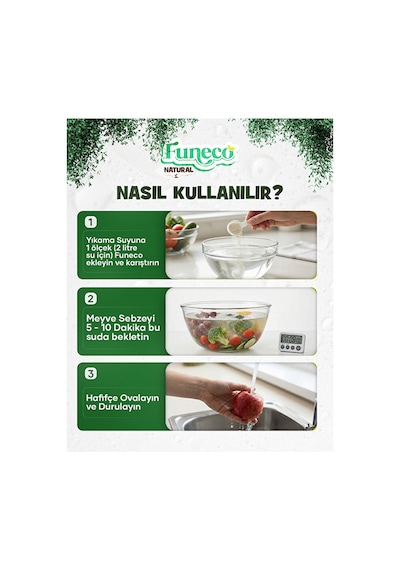 Natural Meyve & Sebze Yıkayıcı 100g 30 Kullanımlık - Bitki Ve Mineral Bazlı Temizleyici Toz Beyaz