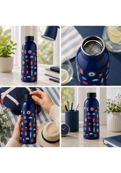 Mamawata London Paslanmaz Çelik Termos Matara 470 Ml Sızdırmaz Yalıtımlı Suluk Lacivert