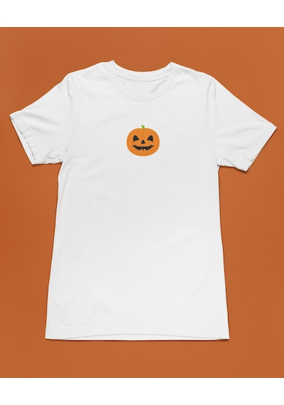 Bumeta Halloween Pumpkin Face Bal Kabağı Unisex Tişört T-shirt Beyaz
