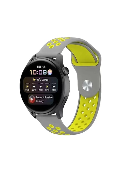 Watch 20mm Spor Delikli Kordon - Gri-yeşil Ahşap