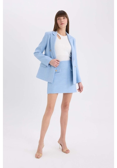 DeFacto A Kesim Normal Bel Astarlı Tweed Mini Etek B0692AX25SPBE219 Mavi