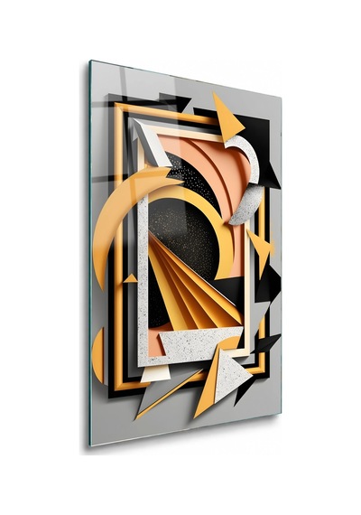Art Deco Katmanlı Geometrik Formlar Çerçevesiz Cam Tablo
