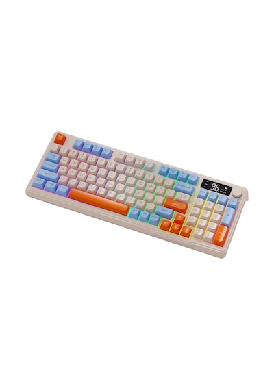 M96 Kablosuz 2.4ghz Kablosuz + Bt Çift Modlu Klavye Led Ekranlı Oyun Klavyesi İle Pbt Knob Rainbow