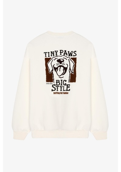 Quzu 01243 Baskı Ve Nakış Detaylı Kadın Sweatshirt Ekru