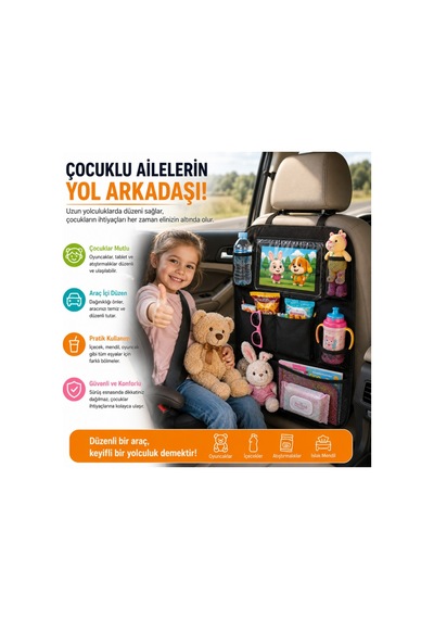 Polham 8 Bölmeli Araç Koltuk Arkası Organizer Tablet Bölmeli Fileli Oto Koltuk Arkası Eşya Düzenleyici
