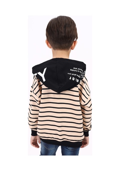 Toontoy Kids Toontoy Erkek Çocuk Oversize Kapüşonlu Düşük Omuz Baskılı Çizgili Sweatshirt - Garnili & 2 İplik Bej Toontoy Kids Toontoy Erkek Çocuk Oversize Kapüşonlu Düşük Omuz Baskılı Çizgili Sweatshirt - Garnili & 2 İplik Bej