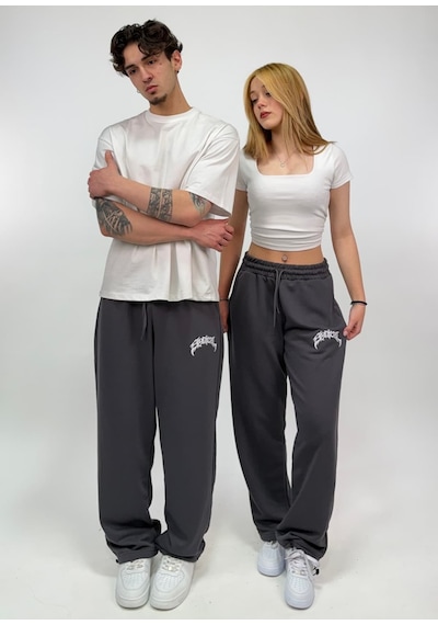 Zaee Syncl Yazlık Nakışlı Ayarlanabilir Baggy Eşofman Altı Füme