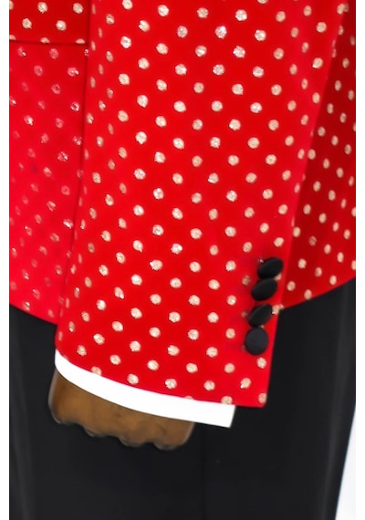 Wessi Nokta Desenli Slim Fit Kırmızı Erkek Smokin Ceket Kırmızı
