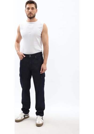 Blue White Erkek Kargo Cepli Lacivert Jean Pantolon