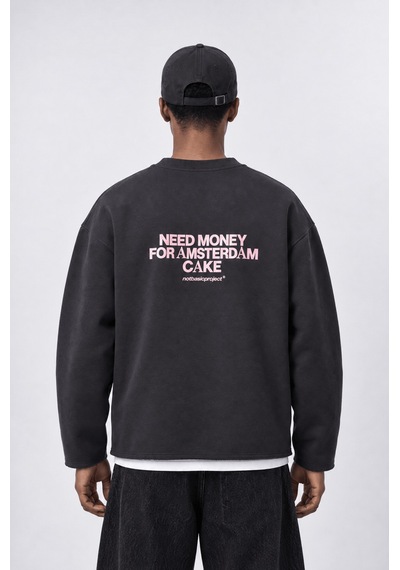 Respire Erkek Cake Baskılı Pis Dikiş Detaylı Oversize Sweatshirt Füme