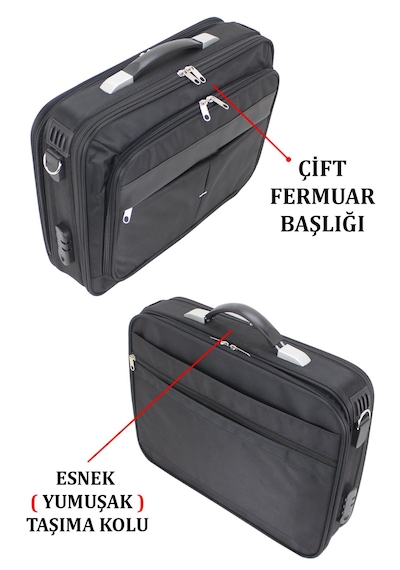 Çantachım Unisex Siyah 15.6'' Çelik Kasalı Laptop Evrak Bilgisayar Çantası Siyah