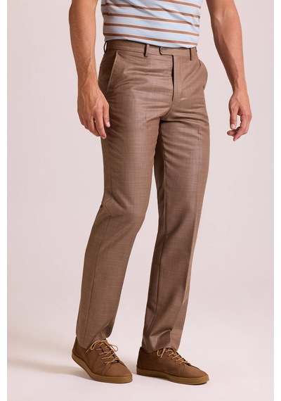 Erkek Bej Regular Fit Yün Kumaş Pantolon