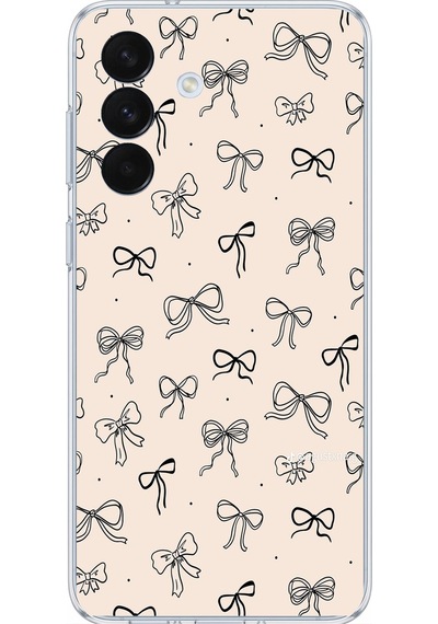 Samsung Galaxy S26+ Plus Uyumlu Siyah Fiyonk Desenli Krem Rengi Baskılı Silikon Kılıf Renkli
