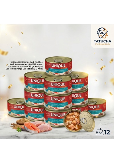 Unıque Gold Series Somonlu & Tavuklu Konserve Yaş Kedi Maması 85 Gr Sos Içinde Parça Etli 12 Adet