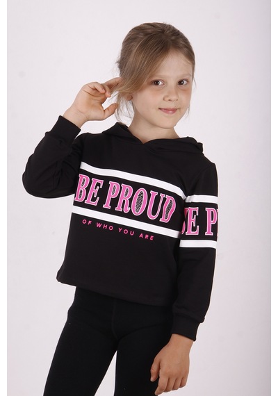 Toontoy Kız Çocuk Be Proud Baskılı Sweatshirt Siyah