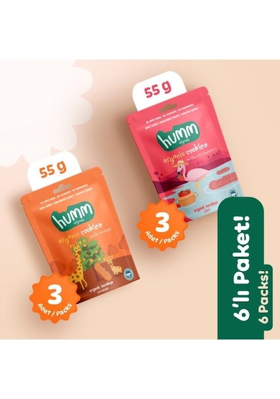 Organik Vegan Çilekli Kurabiye Ve Portakallı Kurabiye Atıştırmalık Paketi - 6 Adet 2 Çeşit 320 G