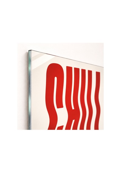 Chill Yazılı Cam Tablo Kırmızı Minimal Tipografi Poster Modern Dekoratif Duvar Tablosu