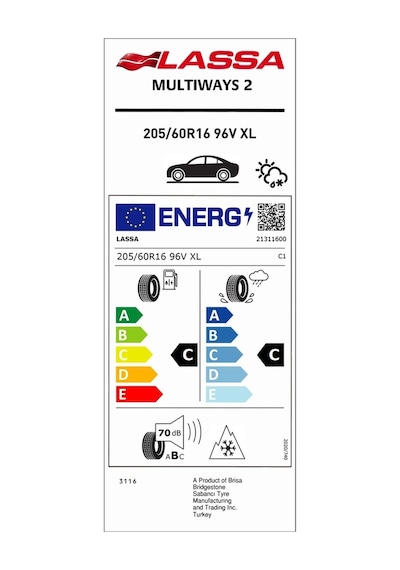 Lassa 205/60R16 96V XL Multiways 2 Dört Mevsim Lastiği 2025