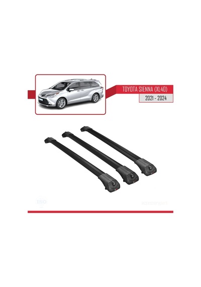 Toyota Sienna Xl40 2021 Ve Sonrası İle Uyumlu Ace-1 Ara Atkı Tavan Barı Siyah 3 Adet Bar